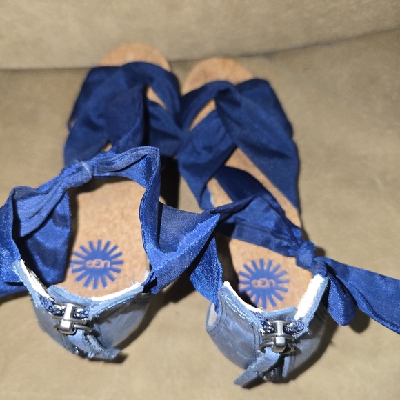 Ugg Starla Navy Blue Tie Wedge Navy Blue Ankle Espadrille Sandals Size 7 - Picture 5 of 12